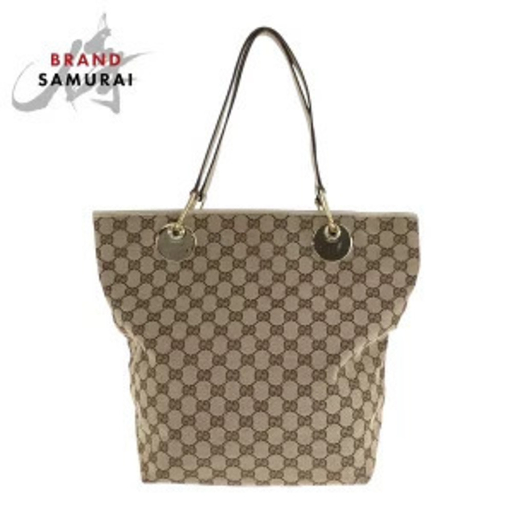 Gucci Beige Brown GG Canvas Leather Tote Bag Shoulder